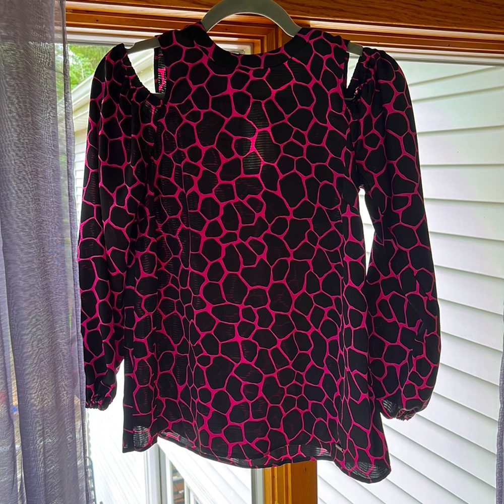 NWT Michael Kors animal print cold shoulder blouse. Never worn.